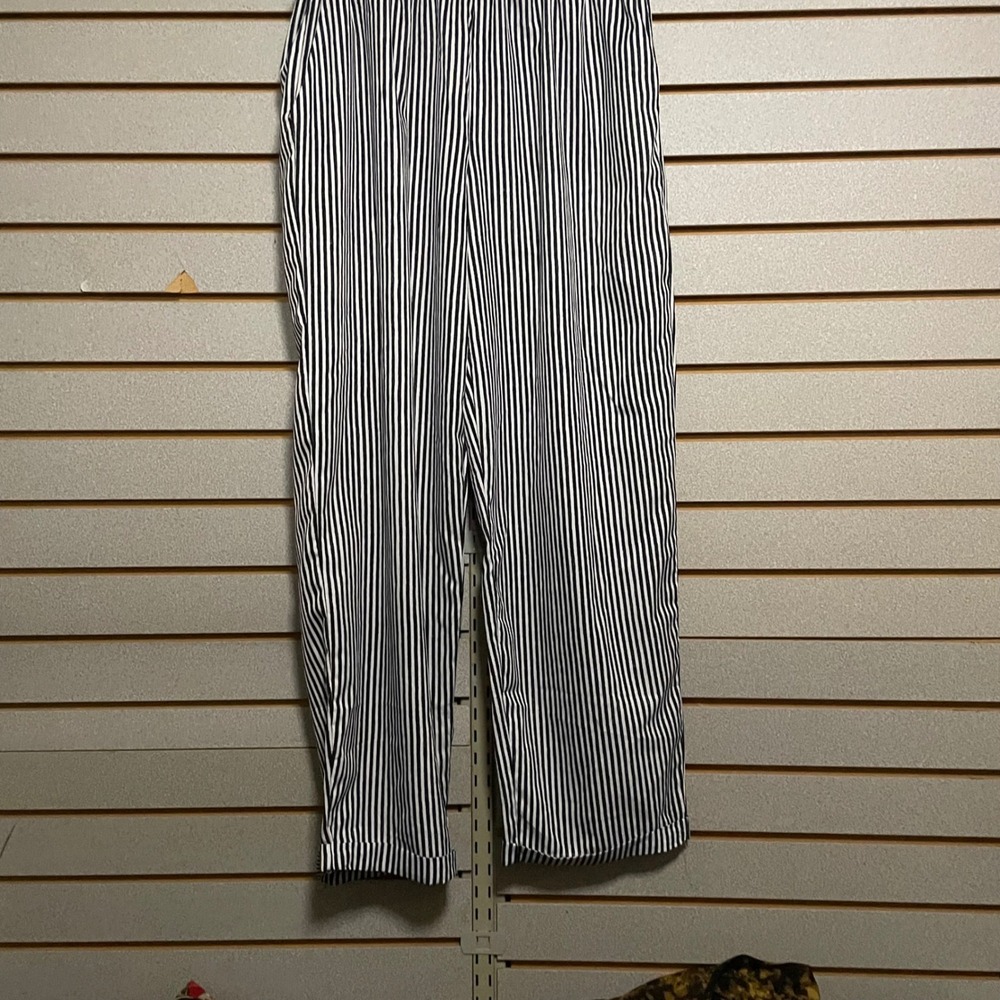 Black White Stripe Wide Leg Pants‎ High Waist Elastic Waist Polyester XL